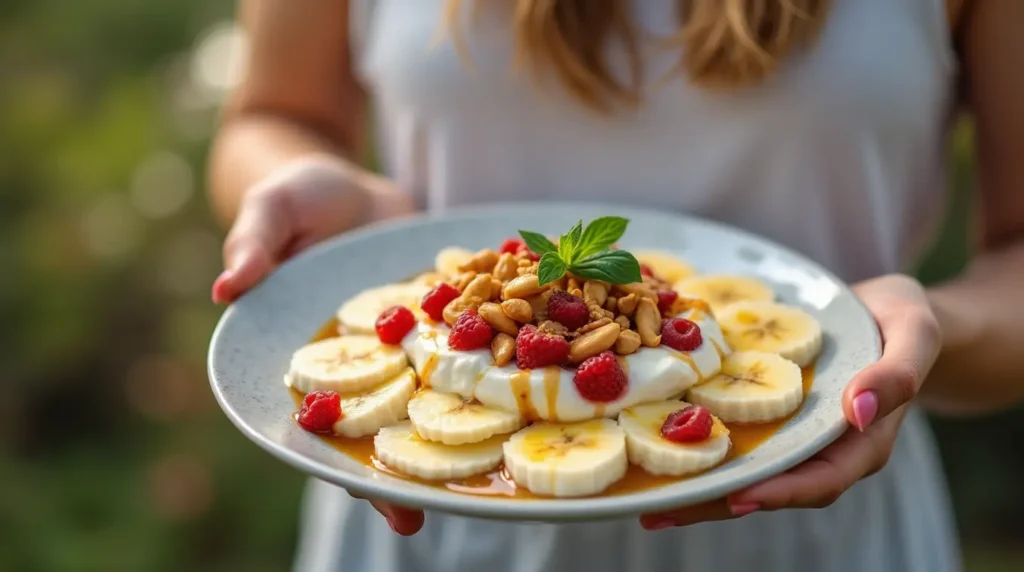 Banana Peanut Butter Yogurt Parfait fast food and tricks