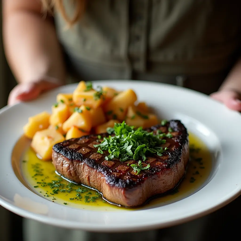 I want you to present this recipe (Juicy Ribeye Steak with Chimichurri Sauce: A carnivore's dream) to readers in a 150-word text to entice the reader to see the rest of the details. As if you were a person speaking directly to someone, highlighting the importance, advice, ease, and affordability.